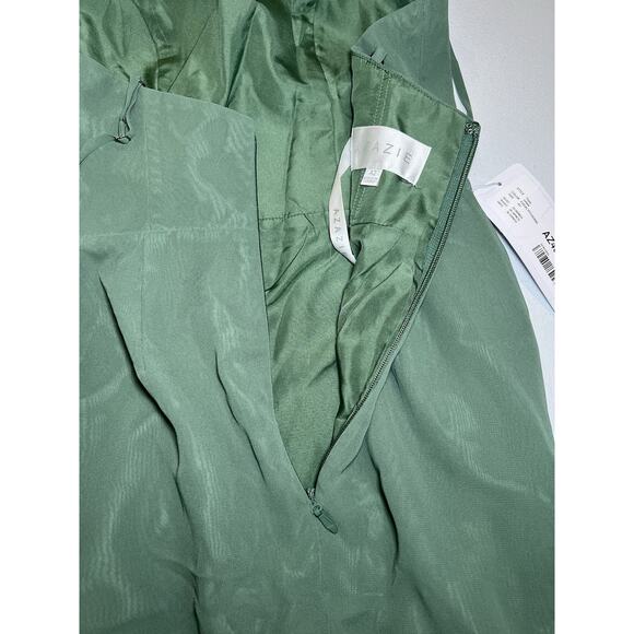 Azazie Tayla Floor‎ Length Chiffon Sheath Dress Size A2 Eucalyptus Bridesmaid - Picture 6 of 11